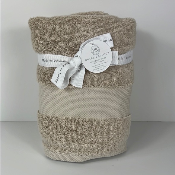 Hotel Balfour 2pc Spa Hand Towels Tan Beige 100% Turkish Cotton Luxury NEW - Picture 1 of 11